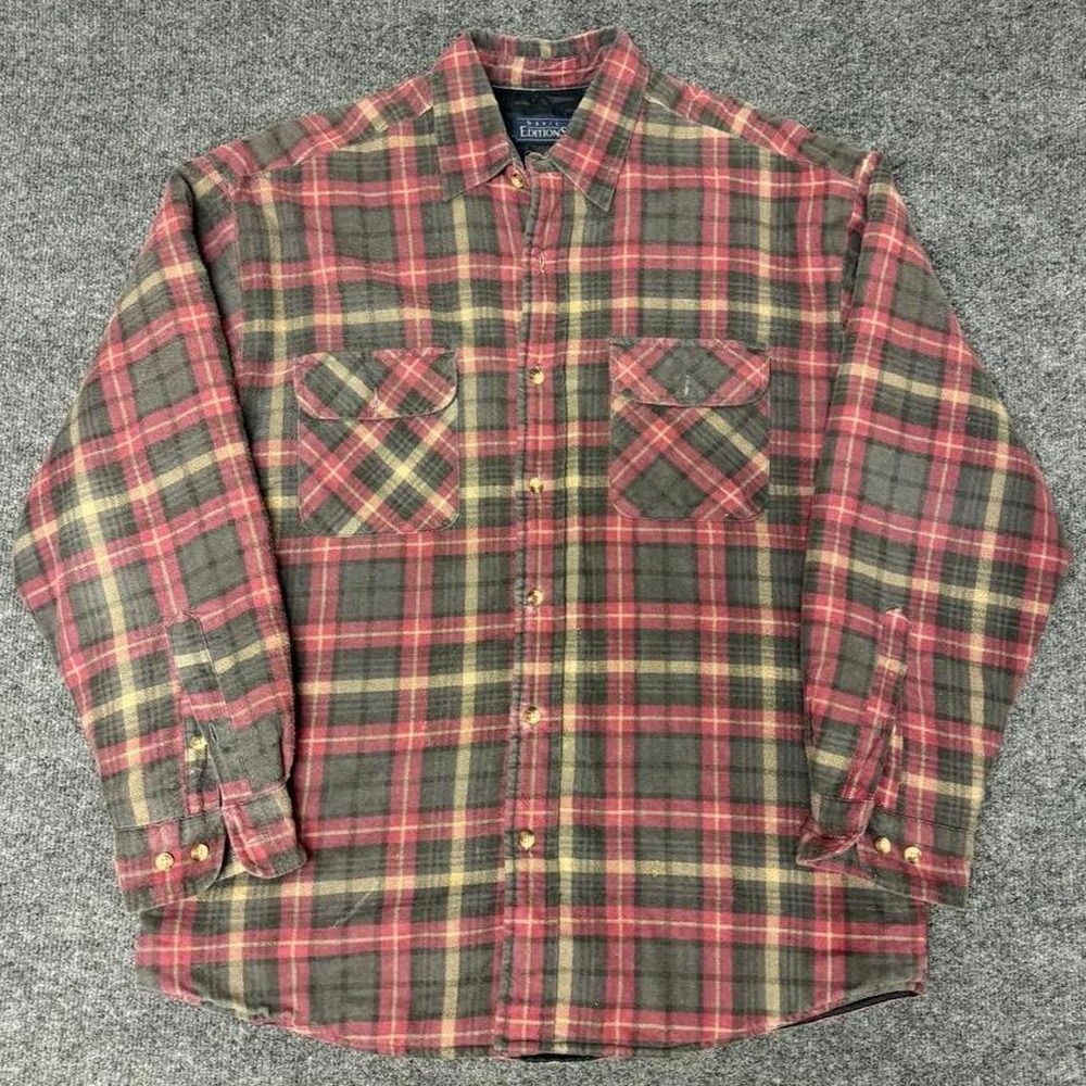 Vintage Basic Editions Mens Plaid Quilted Lined Heavy Flannel Shirt Red Medium